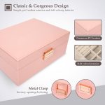 LANDICI Jewelry Organizer Box for Women Teen Girls,Large Jewelry Storage Case with Mirror,2 Layer Removable Stackable Tray,Leather Jewellery Display Holder for Ring Necklace Earring Bracelets,Grey - Image 5